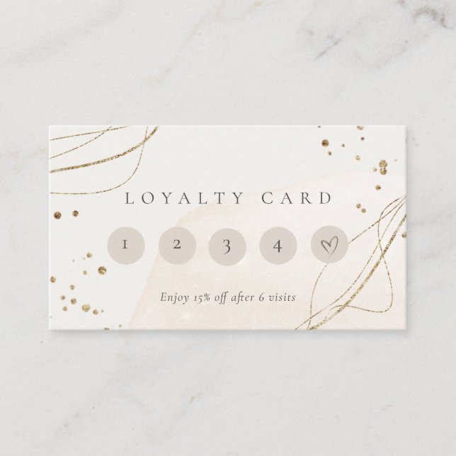 Abstract Glitter Ivory Gold 5 Punch Loyalty Business Card (Front)