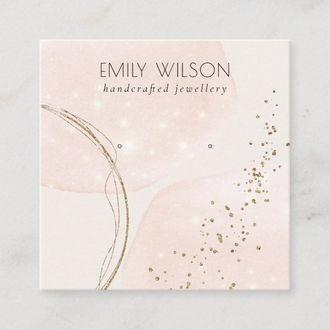 Abstract Glitter Rose Gold Stud Earring Display Square Business Card (Front)