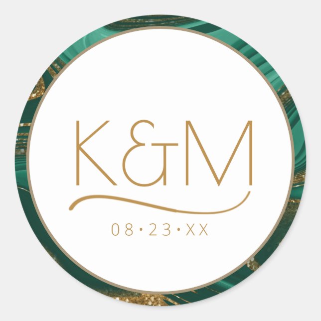 Abstract Glitter Strata Border Wedding Green ID903 Classic Round Sticker (Front)