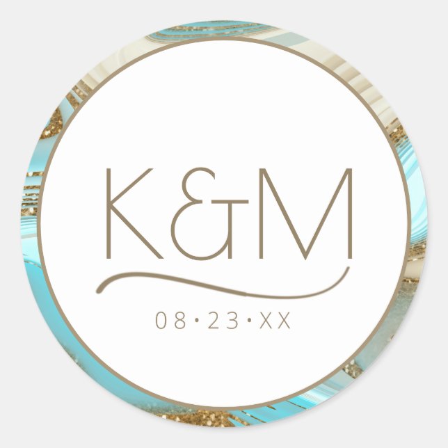 Abstract Glitter Strata Border Wedding ID903 Classic Round Sticker (Front)