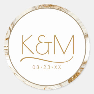 Abstract Glitter Strata Border Wedding Ivory ID903 Classic Round Sticker