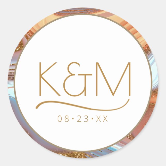 Abstract Glitter Strata Border Wedding SW Wt ID903 Classic Round Sticker (Front)