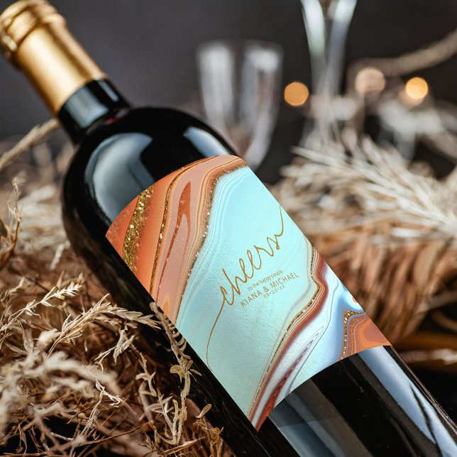 Abstract Glitter Strata Cheers Sky Blue ID903 Wine Label (Creator Uploaded)