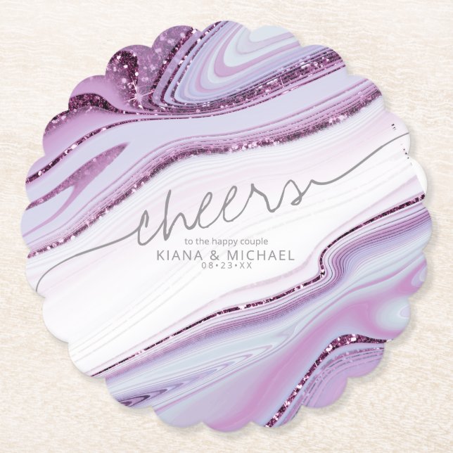 Abstract Glitter Strata Wedding Cheers Lilac ID903 Paper Coaster (Front)