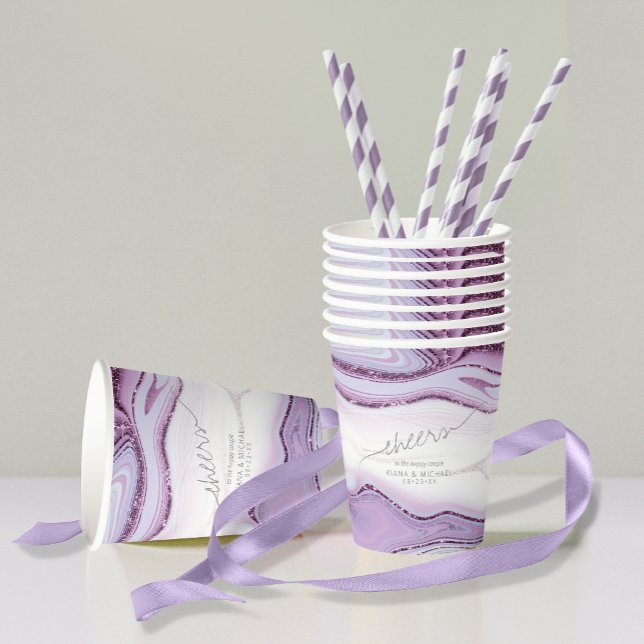 Abstract Glitter Strata Wedding Cheers Lilac ID903 Paper Cups (Creator Uploaded)