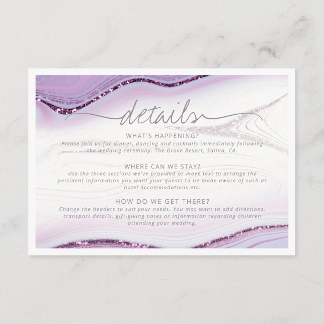 Abstract Glitter Strata Wedding Details Wht ID903 Enclosure Card (Back)