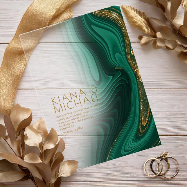 Abstract Glitter Strata Wedding Green Gold ID903 Acrylic Invitations (Creator Uploaded)