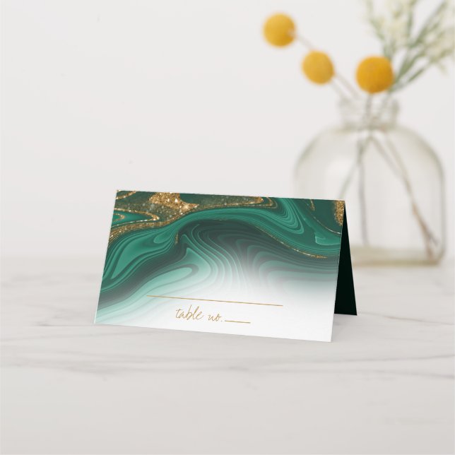 Abstract Glitter Strata Wedding Green Wht ID903  Place Card (Front)