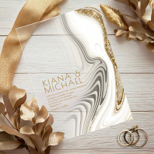 Abstract Glitter Strata Wedding Ivory ID903 Acrylic Invitations