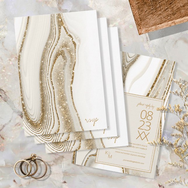Abstract Glitter Strata Wedding Ivory ID903 RSVP Card (Creator Uploaded)