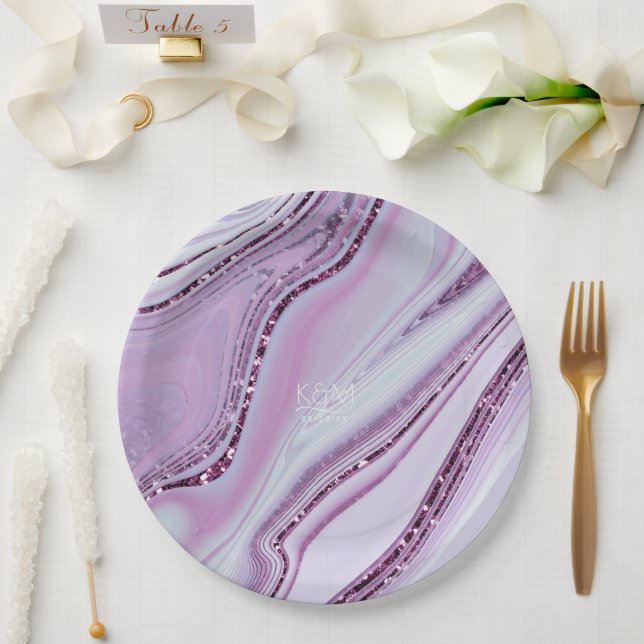 Abstract Glitter Strata Wedding Lilac ID903 Paper Plate (Wedding)