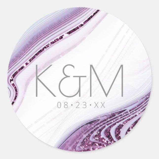 Abstract Glitter Strata Wedding Lilac/White ID903 Classic Round Sticker (Front)