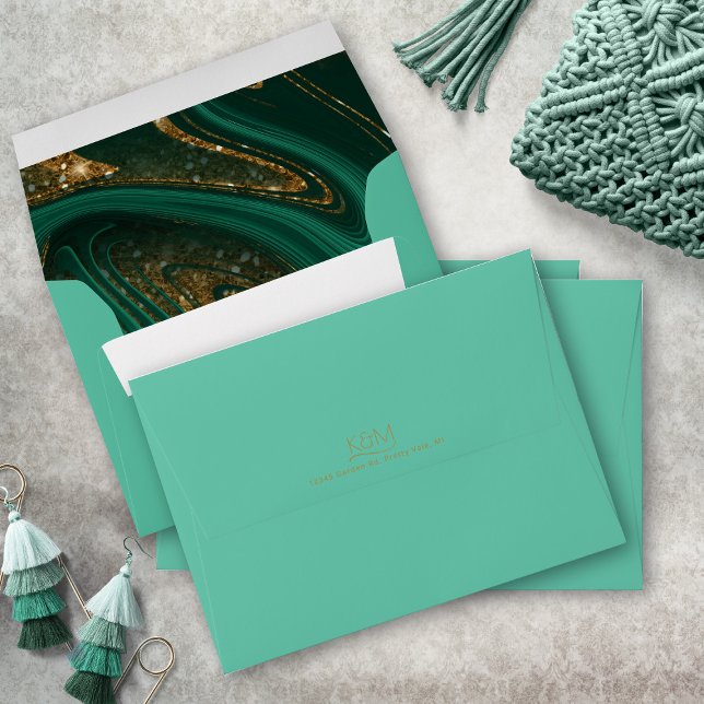Abstract Glitter Strata Wedding Lt Green ID903 Envelope (Interior/Back In Situ)