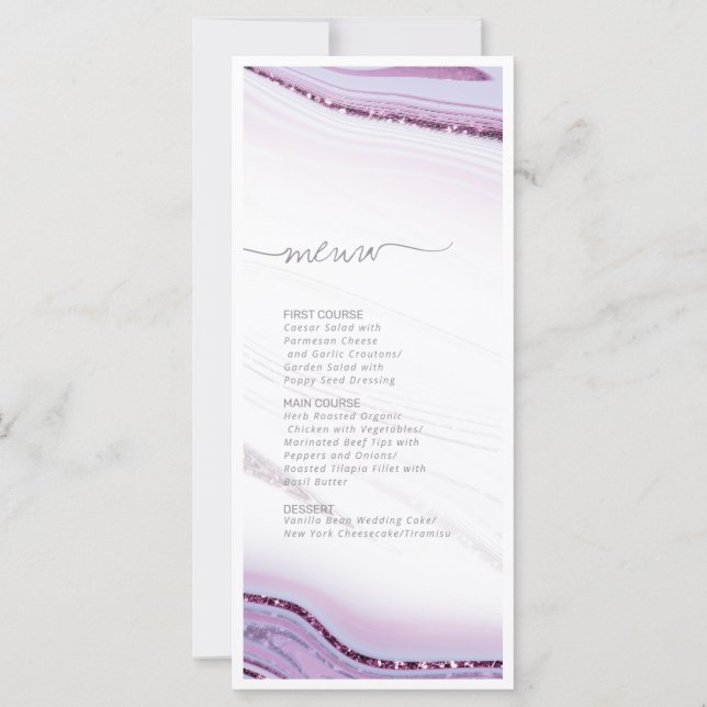 Abstract Glitter Strata Wedding Menu 2 Lilac ID903 (Back)