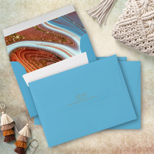 Abstract Glitter Strata Wedding Sky Blue ID903 Envelope