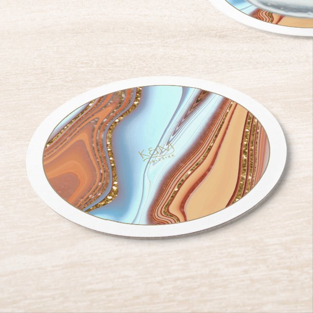 Abstract Glitter Strata Wedding SW ID903 Round Paper Coaster (Angled)