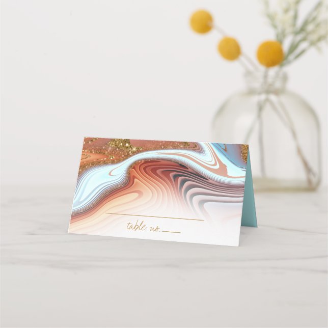 Abstract Glitter Strata Wedding SW Wht ID903 Place Card (Front)