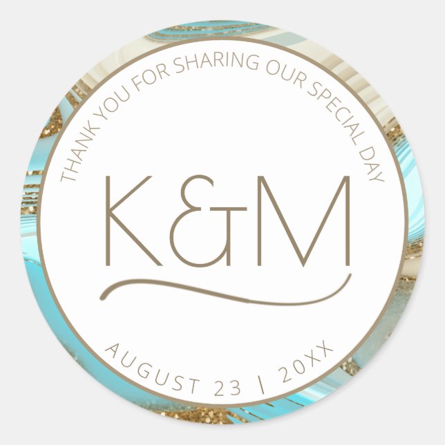 Abstract Glitter Strata Wedding Thank You ID903  Classic Round Sticker (Front)