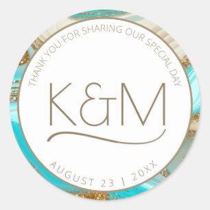 Abstract Glitter Strata Wedding Thank You ID903  Classic Round Sticker