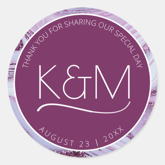 Abstract Glitter Strata Wedding Thank You Pl ID903 Classic Round Sticker (Front)