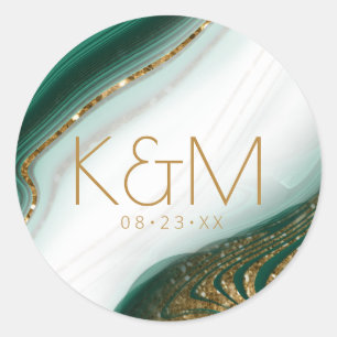 Abstract Glitter Strata Wedding Wht Green ID903 Classic Round Sticker