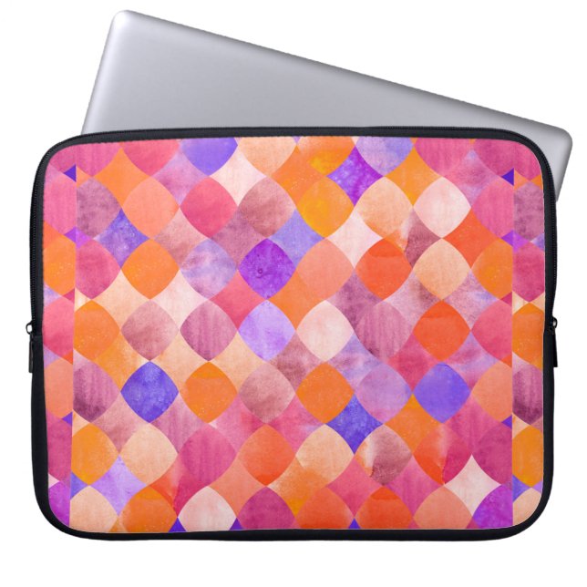 Abstract glitter watercolor geometric pattern laptop sleeve (Front)