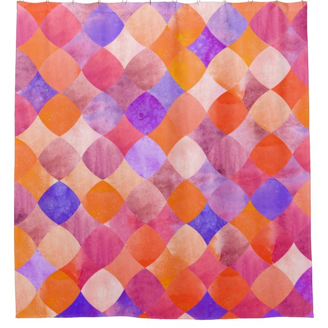 Abstract glitter watercolor geometric pattern shower curtain (Front)