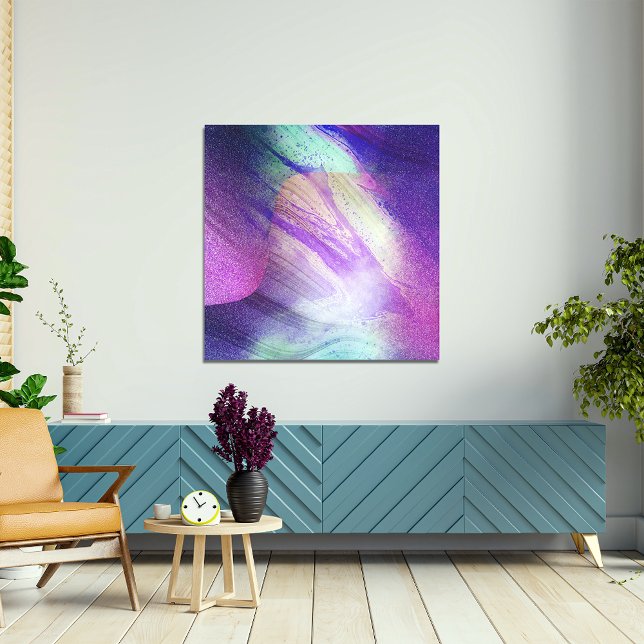 Abstract Glittering Liquid Pour Paint Neon Magenta Canvas Print (Creator Uploaded)