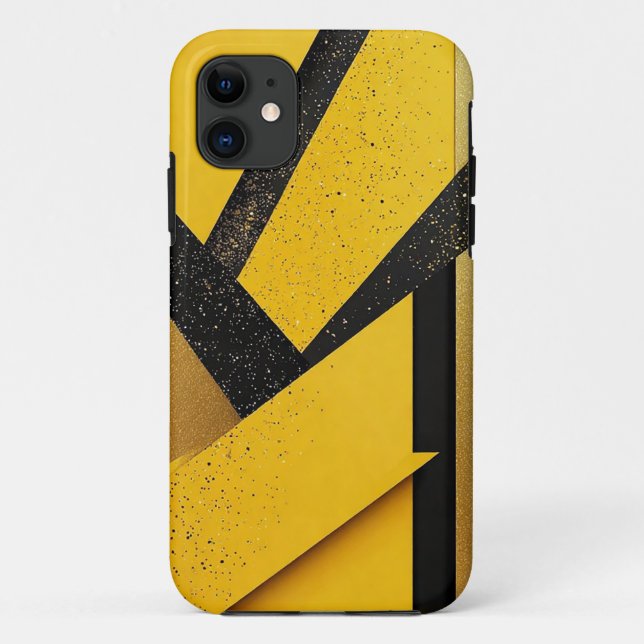 Abstract Glittering Yellow and Black Geometric Case-Mate iPhone Case (Back)