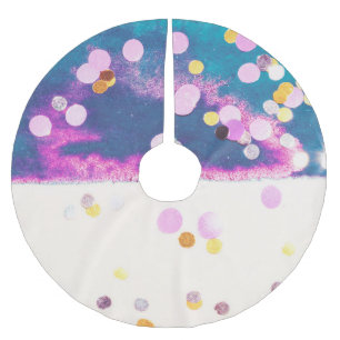 Abstract Glittery Blue Watercolor Splash Brushed Polyester Tree Skirt