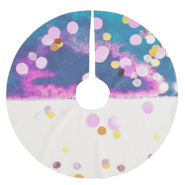 Abstract Glittery Blue Watercolor Splash Brushed Polyester Tree Skirt (Front)