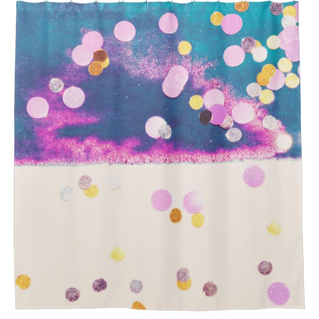 Abstract Glittery Blue Watercolor Splash Shower Curtain (Front)