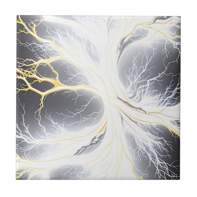 Abstract Glowing Energy Tree Ceramic Tile (Front)