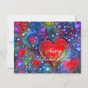 Abstract glowing hearts valentine postcard