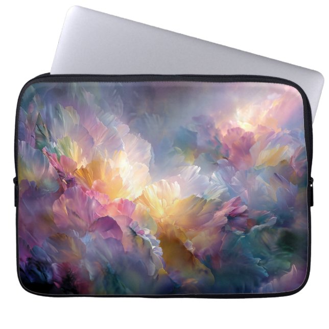 Abstract glowing pastel floral composition laptop sleeve (Front)
