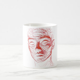 Abstract Glowing Red Line Art Face Sci-Fi T-Shirt Coffee Mug