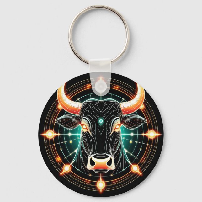 Abstract Glowing Taurus Illustration Key Ring (Front)