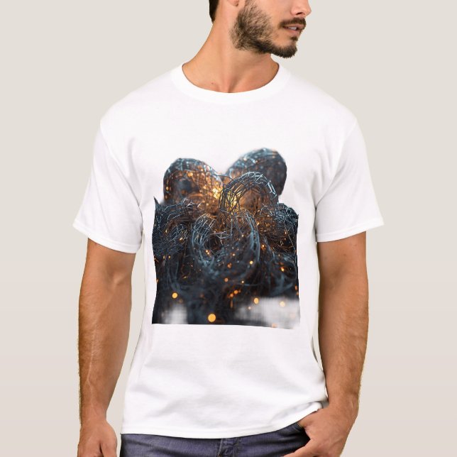 Abstract Glowing Wire Mesh Graphic T-Shirt - Indus (Front)