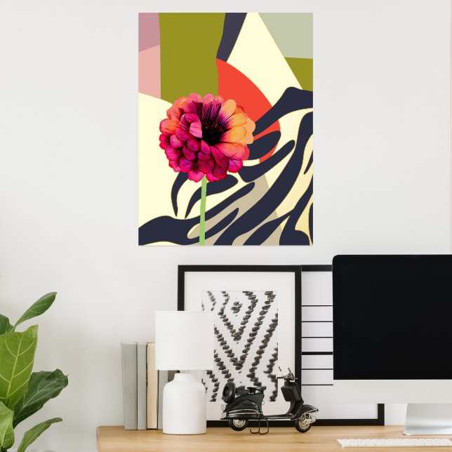 Abstract Gold Accents Zinnia Flower Art  Foil Prints (In Situ (Desk))