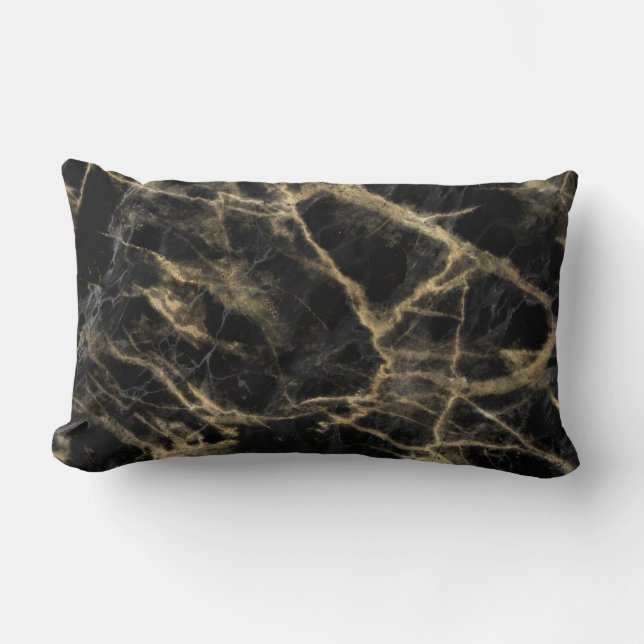 Abstract Gold and Black Marble Lumbar Cushion (Front)