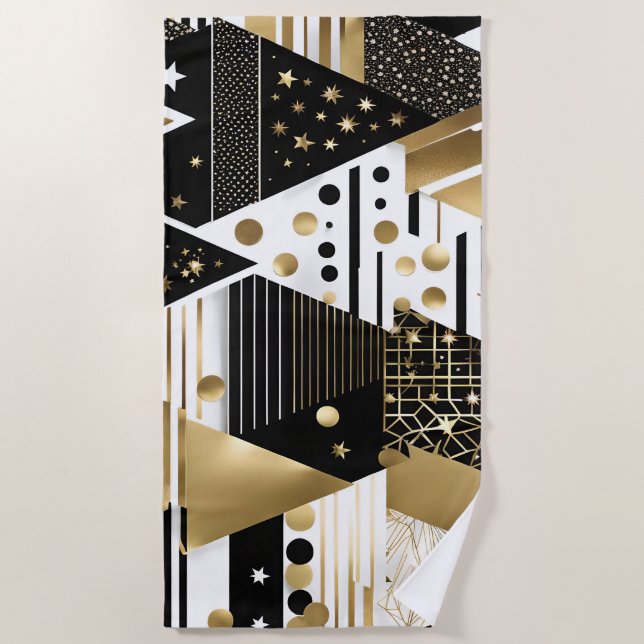 abstract gold and black triangles beach towel (Front)