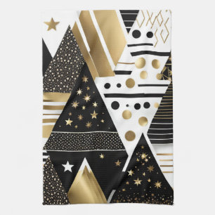 abstract gold and black triangles kitchen towel
