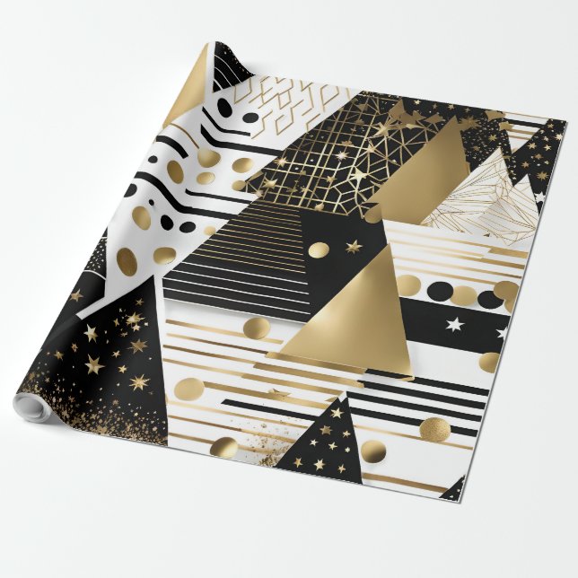 abstract gold and black triangles wrapping paper (Unrolled)