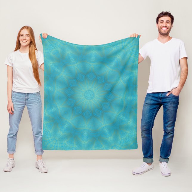 Abstract Gold and Bright Blue Kaleidoscope Fleece Blanket (In Situ)
