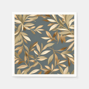 Abstract Gold and Olive Leaves Napkin