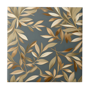 Abstract Gold and Olive Leaves Tile