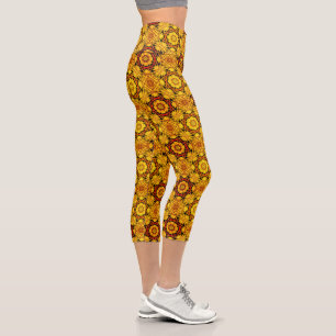 Abstract Gold And Orange Design Capri Leggings