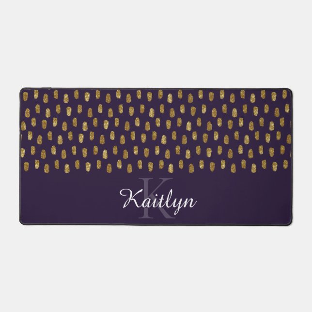 Abstract Gold and Purple Desk Mat with Monogram (Front)