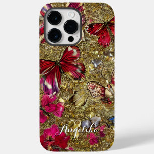 Abstract Gold and Red Flowers Butterflies Case-Mate iPhone 14 Pro Max Case