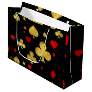 Abstract Gold and Red Suits Pattern Digital Art Large Gift Bag